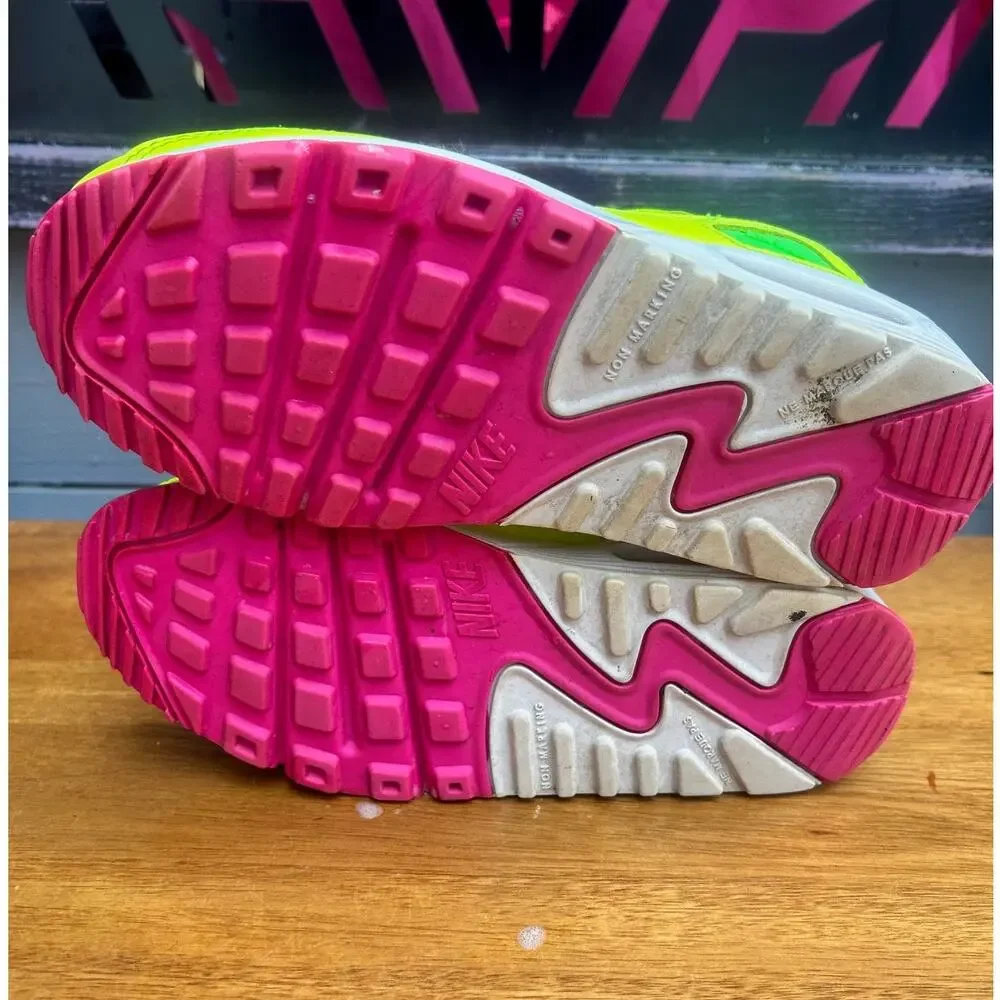Nike Air Max 90 GS Volt Neon Green Pink Zigzag Swoosh Youth 5.5Y - Picture 7 of 8